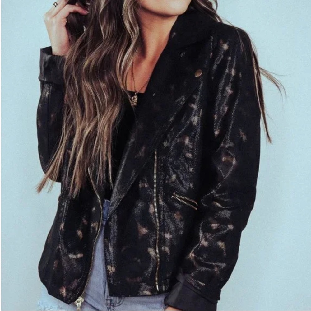 Rock & Republic Vegan Leather Cheetah Snakeskin Metallic Moto Jacket XL